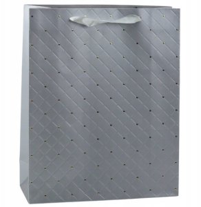 Torba Prezentowa Papierowa Szara Elegancka Złote Kropki 32 x 26 x 10cm 1