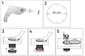 Gniazdo meblowe ?6cm, wpuszczane w blat z przesuwną pokrywką, ładowarką USB i przewodem 1,9m, 1x2P+Z (French), 1xUSB (typ A+C; PD20W), czarne 3