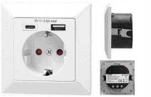 Gniazdo pojedyncze 2P+Z (Schuko), USB-A + USB-C, wyjście 5VDC, max 2,8A 2