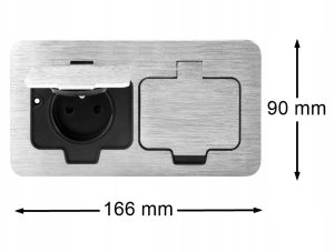 Hermetyczne gniazdo elektryczne podwójne, prostokątne, IP55, srebrne 2