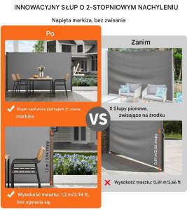 Markiza boczna parawan na taras roleta przeciwsłoneczna szara 160 x 300 cm 8