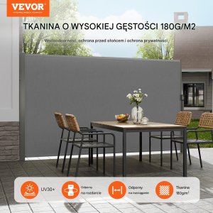 Vevor Markiza boczna parawan na taras roleta przeciwsłoneczna szara 200 x 300 cm 7