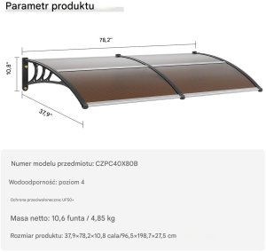 Daszek nad drzwi zadaszenie poliwęglan brązowy 96.5 x 198.7 cm 6