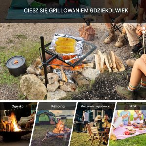Palenisko grill ruszt ogniskowy ogrodowy wiszący kwadratowy przenośny+torba 5
