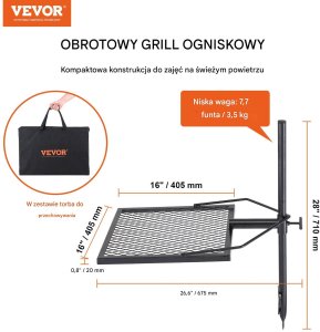 Palenisko grill ruszt ogniskowy ogrodowy wiszący kwadratowy przenośny+torba 7