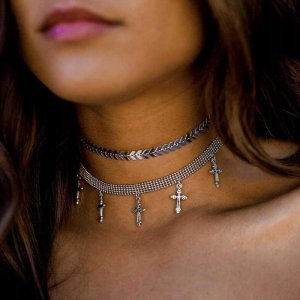 NASZYJNIK CHOKER CELEBRYTKA DŁUGA BOHO SREBRNY 42 1