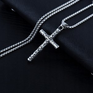 NASZYJNIK Srebrny Stal Łańcuszek KRZYŻYK 309 3