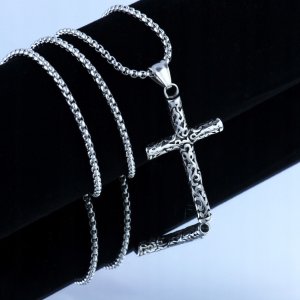 NASZYJNIK Srebrny Stal Łańcuszek KRZYŻYK 309 8