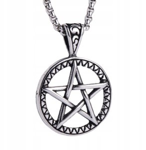 NASZYJNIK Srebrny Stal Łańcuszek PENTAGRAM 311 1