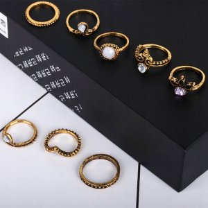 Złoty ZESTAW PIERŚCIONKÓW RETRO PUNK BOHO 97 7