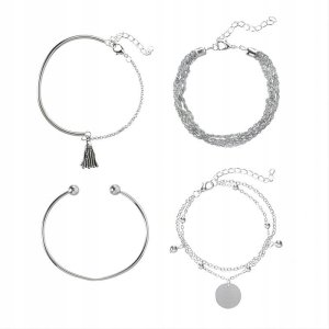 ZESTAW BRANSOLETEK BOHO RETRO PUNK Charms BANGLE SREBRNE 4 sztuki KOMPLET 1