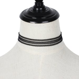 CHOKER Koronkowy Haft Czarny NASZYJNIK Gothic CH09 2