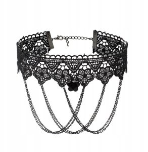 CHOKER Koronkowy Haft Czarny NASZYJNIK Gothic CH02 1