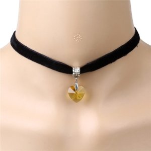 ITIMPORT CHOKER KLASYCZNY NASZYJNIK z Kryształem SERCE WISIOREK Gotycki ZŁOTY ŻÓŁTY 2