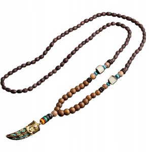 Naszyjnik Drewniany NEPAL BUDDYJSKI MALA Amulet KORALIKI Handmade TYBET 1