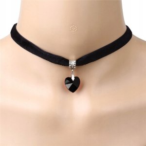 ITIMPORT CHOKER KLASYCZNY NASZYJNIK z Kryształem SERCE WISIOREK Gotycki CZARNY 2