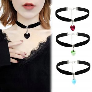 ITIMPORT CHOKER KLASYCZNY NASZYJNIK z Kryształem SERCE WISIOREK Gotycki CZARNY 3