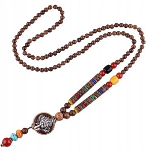 Naszyjnik Drewniany NEPAL BUDDYJSKI MALA Tybetański Amulet RĘCZNIE WYKONANY 1