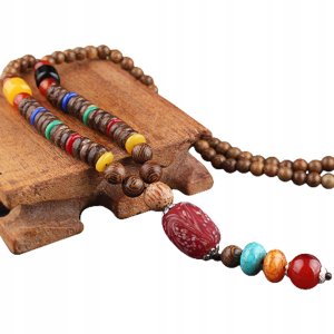 Naszyjnik Drewniany NEPAL BUDDYJSKI MALA Amulet KORALIKI Handmade TYBET 1