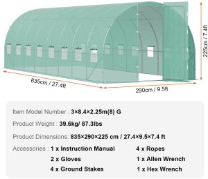 Tunel foliowy ogrodowy szklarnia 24m2  8.3x2.9x2.2 m 5