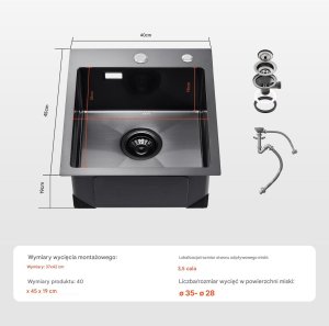 Zlew gastronomiczny basen zlewozmywak gospodarczy 40 x 45 cm czarny 6