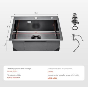 Zlew gastronomiczny basen zlewozmywak gospodarczy 55 x 45 cm czarny 6