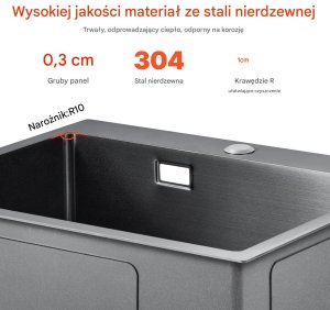 Zlew gastronomiczny basen zlewozmywak gospodarczy 68 x 45 cm czarny 2