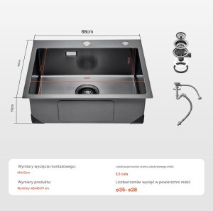Zlew gastronomiczny basen zlewozmywak gospodarczy 68 x 45 cm czarny 7