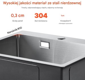 Zlew gastronomiczny basen zlewozmywak gospodarczy 68 x 45 cm stal 2