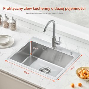 Zlew gastronomiczny basen zlewozmywak gospodarczy 68 x 45 cm stal 7