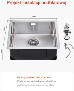 Zlew gastronomiczny basen zlewozmywak gospodarczy 50 x 43 cm stal 6
