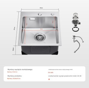 Zlew gastronomiczny basen zlewozmywak gospodarczy 40 x 45 cm stal 6