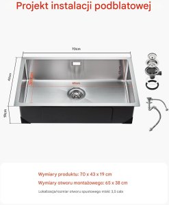 Zlew gastronomiczny basen zlewozmywak gospodarczy 70 x 43 cm stal 6