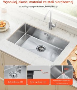 Zlew gastronomiczny basen zlewozmywak gospodarczy 76 x 43 cm stal 2