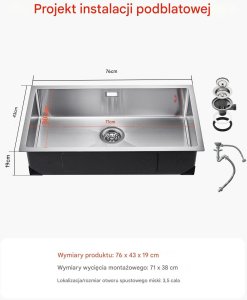 Zlew gastronomiczny basen zlewozmywak gospodarczy 76 x 43 cm stal 6