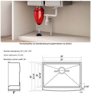 Zlewozmywak kuchenny Zlew gastronomiczny deska kosz sitko 83.8x55.8 cm 6
