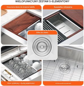 Zlewozmywak kuchenny Zlew gastronomiczny deska kosz sitko 76.2x55.8 cm 2
