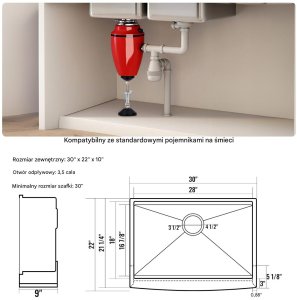 Zlewozmywak kuchenny Zlew gastronomiczny deska kosz sitko 76.2x55.8 cm 6