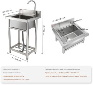 Zlew gastronomiczny basen zlewozmywak gospodarczy 50x55 cm 6