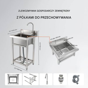 Zlew gastronomiczny basen zlewozmywak gospodarczy 50x55 cm 7
