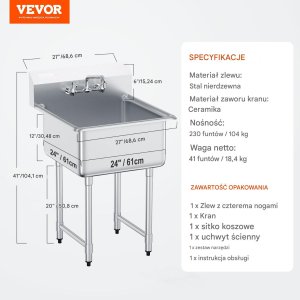 Zlew gastronomiczny basen zlewozmywak gospodarczy 61x61 cm 6