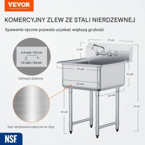 Zlew gastronomiczny basen zlewozmywak gospodarczy 61x61 cm 7