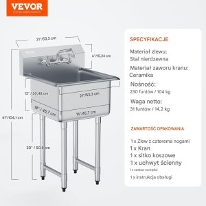 Zlew gastronomiczny basen zlewozmywak gospodarczy 45.7x45.7 cm 6