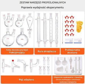 Zestaw szkła laboratoryjnego do destylacji 1000 ml 4 kolby 4