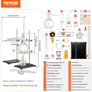 Zestaw szkła laboratoryjnego do destylacji olejki eteryczne 500 ml 6