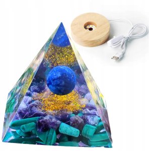 Piramida ORGONIT +LED Lampka PODSTAWA 5cm KRYSZTAŁ KAMIENIE AMULET 5cm HX21 1