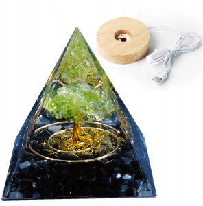 Piramida ORGONIT +LED Lampka PODSTAWA 5cm KRYSZTAŁ KAMIENIE AMULET 5cm HX14 1