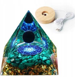 Piramida ORGONIT +LED Lampka PODSTAWA 5cm KRYSZTAŁ KAMIENIE AMULET 5cm HX19 1