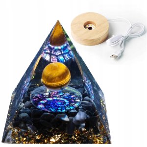 Piramida ORGONIT +LED Lampka PODSTAWA 5cm KRYSZTAŁ KAMIENIE AMULET 5cm HX13 1