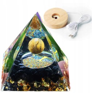 Piramida ORGONIT +LED Lampka PODSTAWA 5cm KRYSZTAŁ KAMIENIE AMULET 5cm HX13 10